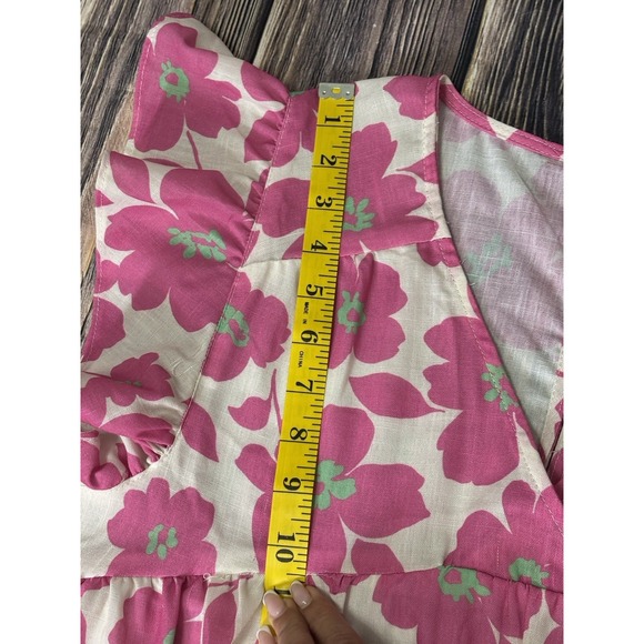 Spin USA Womens Mini Dress XL White w/ Pink Floral Print V-Neck Linen - Picture 10 of 15